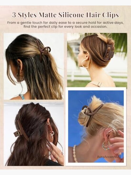 3 Pack Matte Silicone Flexible Hair Claw Clips for Women main image 6